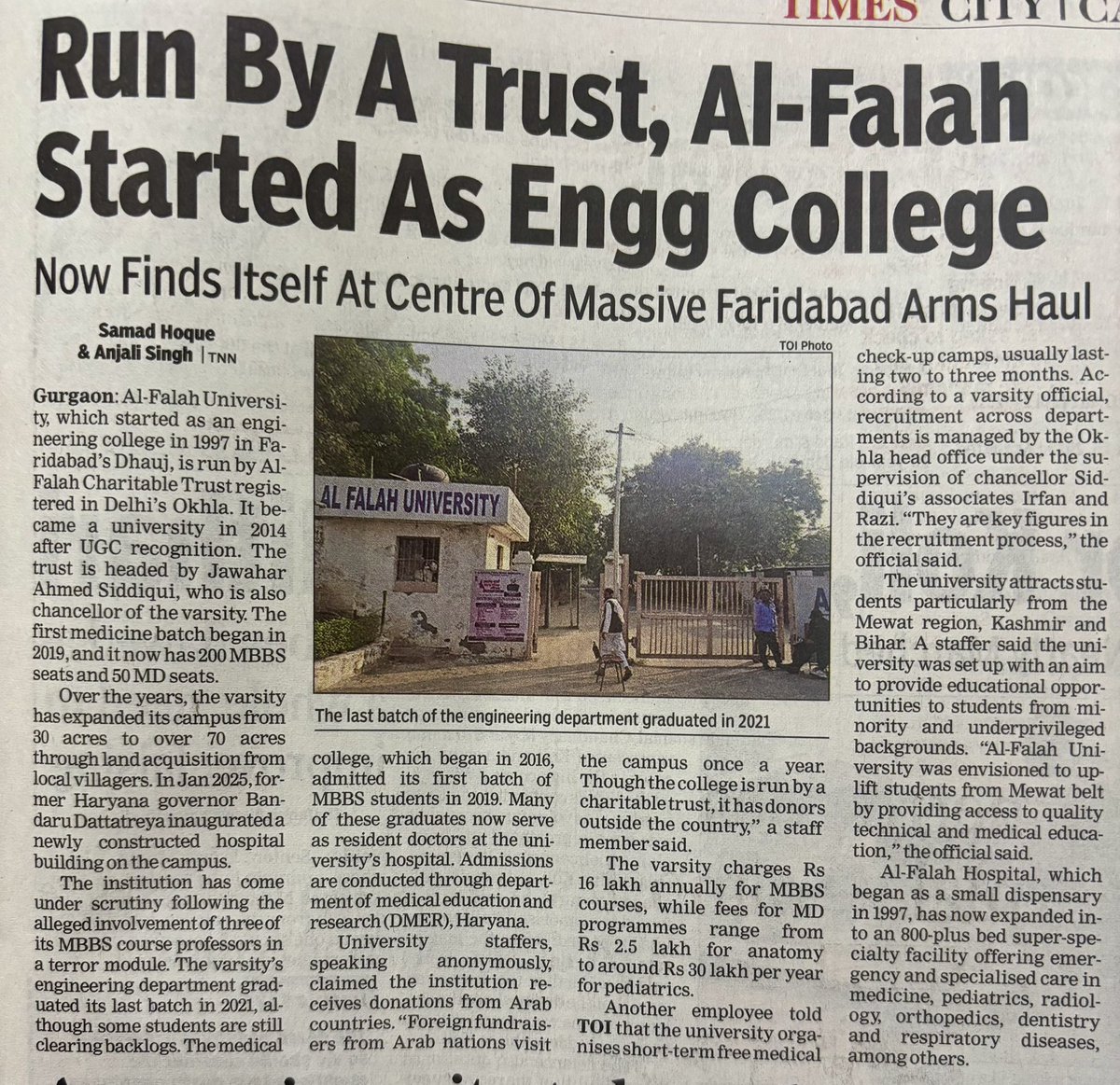 smitaprakash's tweet image. “Al Falah University gets foreign funding from Arab nations that visit campus once a year”