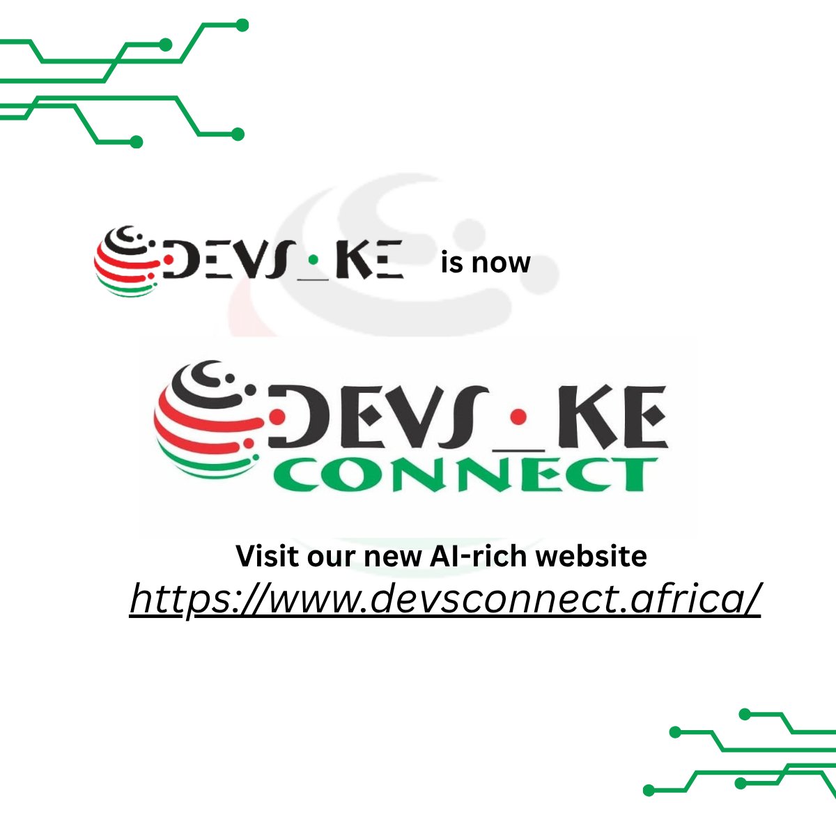 DevsinfoKE's tweet image. 🚀 Big news! Devs.info.ke is evolving → DevsConnect Kenya 🇰🇪

Same mission, stronger foundation!
✅ 570+ devs
✅ 50+ companies
✅ 20+ communities

Now with AI-powered jobs, events &amp;amp; news + a smart aggregator for all tech ops in Kenya.
👉 devsconnect.africa/ke