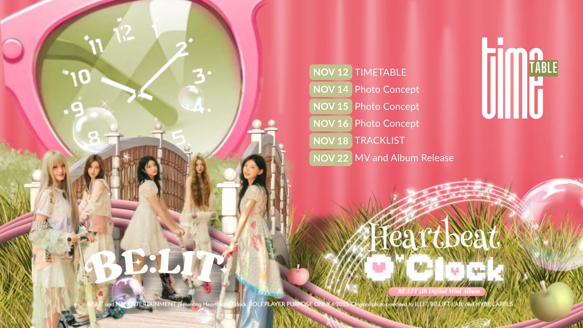 ⠀

      𝐁𝐄:𝐋𝐈𝐓 5th Digital Mini Album
      ₍    𝐇𝐄𝐀𝐑𝐓𝐁𝐄𝐀𝐓   𝐎'𝐂𝐋𝐎𝐂𝐊    ₎

      · · • • •      𝗧𝗜𝗠𝗘𝗧𝗔𝗕𝗟𝗘      • • • · ·
      ━━━━━━━━   🜲   ━━━━━━━━
      The  space  in  between   𓂃 ♡

⠀