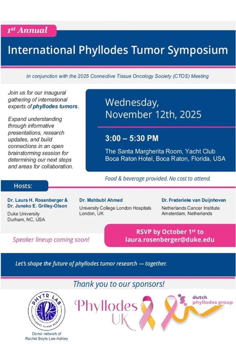 DukeSurgOnc's tweet image. 1st #phyllodes Tumor Symposium ⭐️⭐️⭐️ Featuring our own, Dr. Rosenberger! 👏👏👏Should be an excellent session! @RosenbergerMd