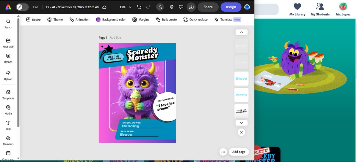 hellomrlopez's tweet image. ✨ Moment of the week 🖍️

We combined our favorite book character from @epic4kids to create our very own Plush Pal! 🧸We are excited for the @AdobeExpress November Challenge! 🥳 #TKMagic

✅ Create yours! adobe.ly/plushpal

#AdobeEduCreative #AdobeExpress #EpicAmbassador