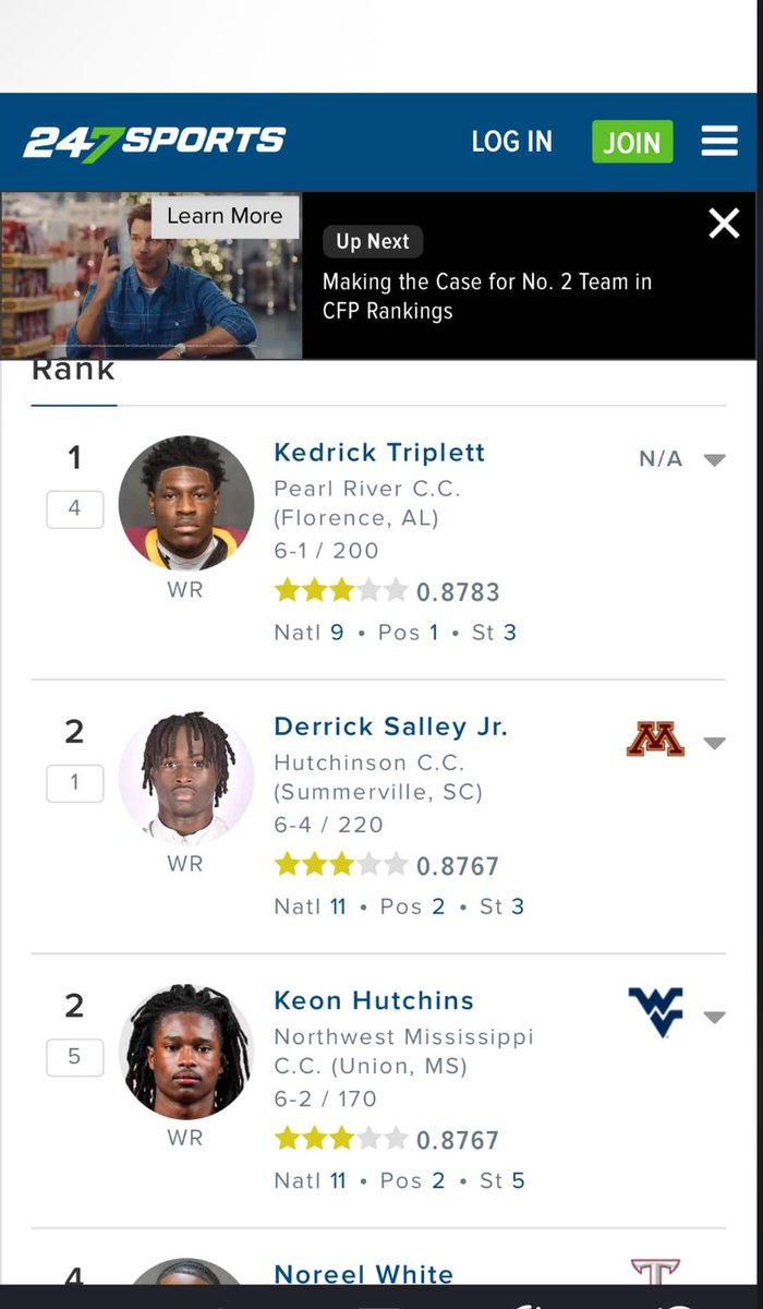 KED2TRIP's tweet photo. Blessed to be #1 on @247Sports @JuCoFootballACE @JUCOFFrenzy @MSJUCOREPORT https://t.co/Mlmx1A13Wd