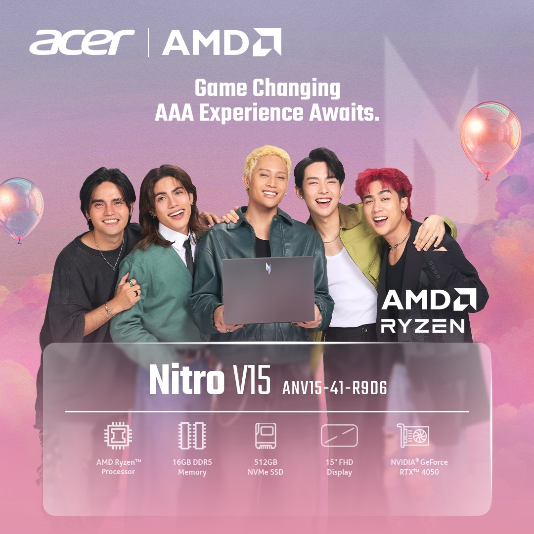 Secure the win both in-game and IRL.

The #AcerNitro V15, powered by AMD Ryzen™, comes locked and loaded with 16GB DDR5 memory, 512GB NVMe SSD, a sharp 15" FHD display, and RTX™ 4050 graphics. This is your power rig for clutch raids and clutch deadlines.

Your next victory drop