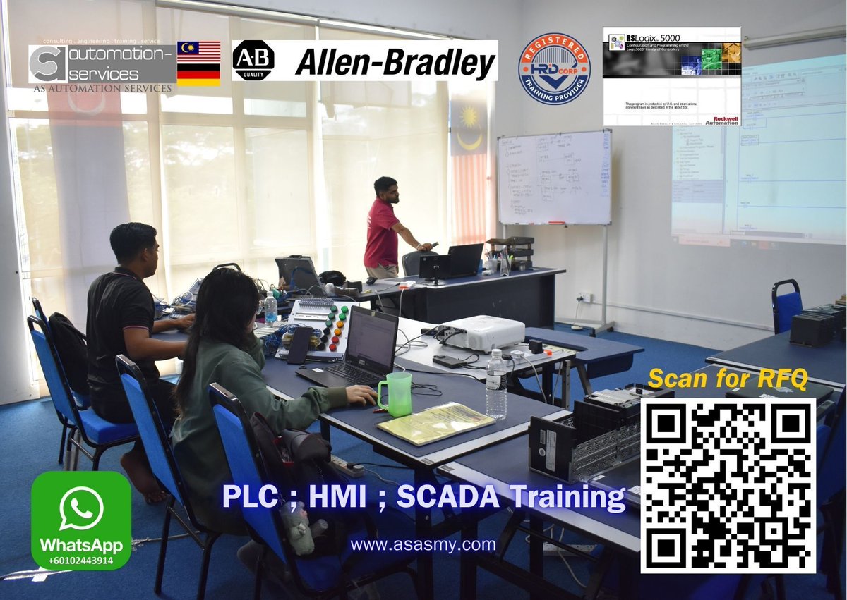 AutomationMy's tweet image. Another #AllenBradleyPLC &amp;amp; #HMITrainingMY done! 5 days of #RSLogix5000, #CompactLogix, #ControlLogix, wiring &amp;amp; #SCADATraining for oil &amp;amp; gas engineers. Hands-on, real PLCs at #ASAutomationMY 👉 asasmy.com/request-quotat…
 #HRDCorpClaimable