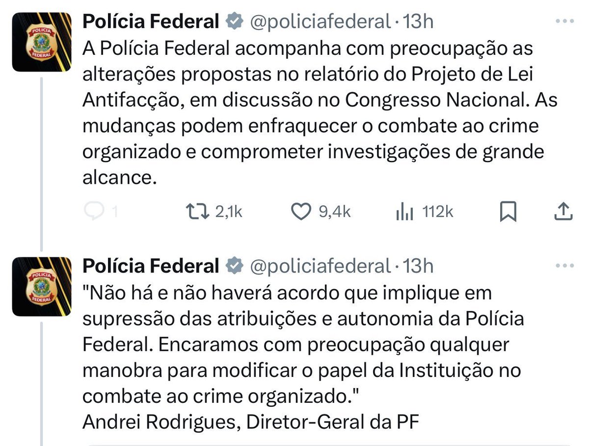 A polícia federal perdeu o respeito da população quando uma parte da corporação decidiu servir de guarda pretoriana de um narco-ditador.
Hoje, quem defende a PF nas redes é apoiador de cartel de drogas.
É o ponto mais baixo desde 1944.
Que seja passageiro, pelo bem do País.