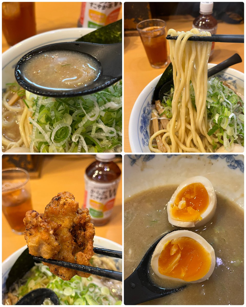 本庄常勝軒
味玉ラーメン、ねぎ増し、唐揚げ

今日のスープはいつもよりも濃厚✨
増したねぎの程よい辛みが
スープの旨味が引き立ちます🤩

カラッと揚がった唐揚げは
かる〜くスパイシーな味付け💥
ラーメンともよく合います👍

味玉はデザート😋

ご馳走様でした🙇🏻‍♂️