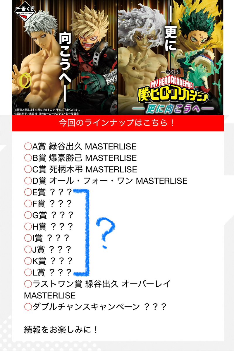 ヒロアカ一番くじの下位賞って多くて4種だからフィギュアあと3,4体は出