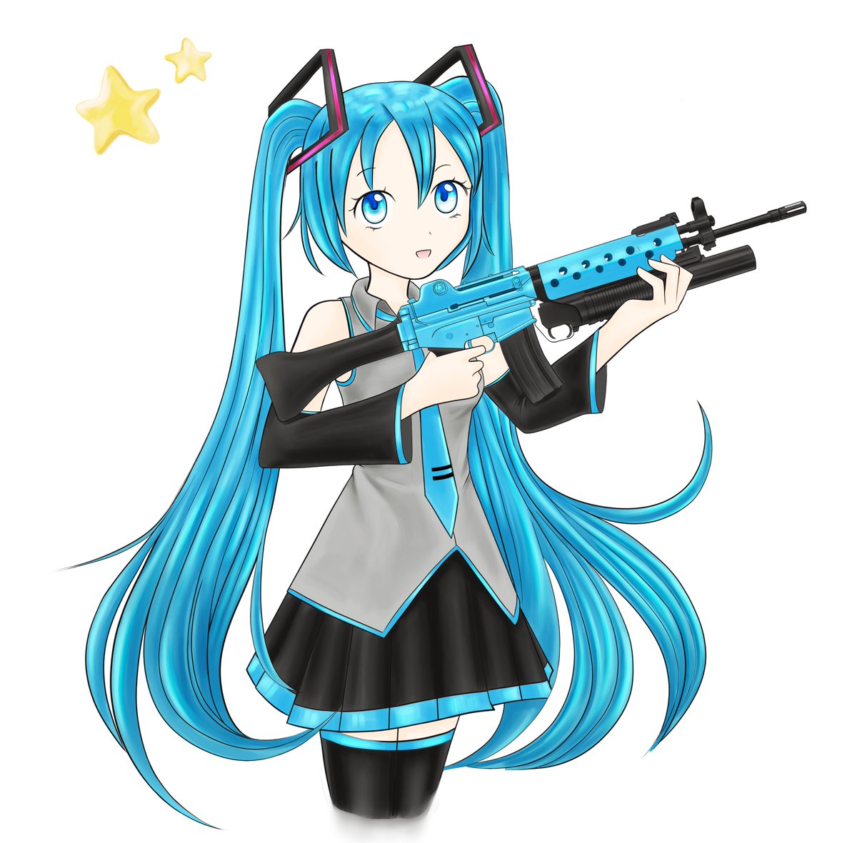 hiddn42's tweet image. miku with a daewoo k2 + 40mm grenade launcher! request #Miku #HatsuneMiku #mikufanart