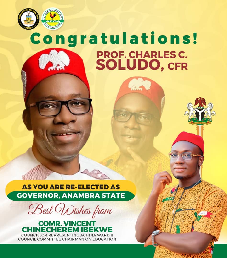 servicegroups's tweet photo. 🎉 CONGRATULATORY MESSAGE TO OUR RE-ELECTED GOVERNOR, PROF. CHUKWUMA CHARLES SOLUDO, CFR

On behalf of the good people of Achina Ward 2, I, Hon. Vincent Ibekwe, heartily congratulate our visionary and dynamic Governor, Prof. Chukwuma Charles Soludo, CFR, https://t.co/WxJ5IhWKzD