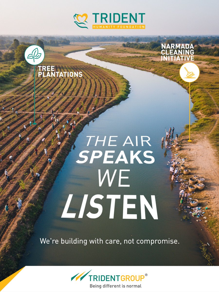 THE AIR NEEDS CARE.
WE’RE STEPPING UP.

We’re restoring the banks of the Narmada and growing new green cover that will stand for generations.

TRIDENT GROUP - For a future that breathes better.

#TridentGroup #NarmadaRestoration #TreePlantationDrive #ForABetterTomorrow