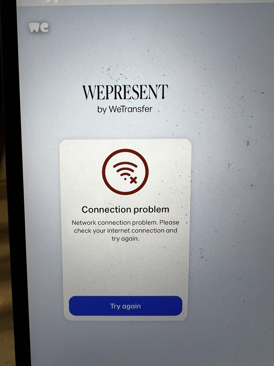 Anybody else having this problem with <a href="/WeTransfer/">WeTransfer</a> ? There is nothing wrong with my Internet, this is the only one that’s giving me this error message, I even moved to the location to a place with a strong Internet and I still am having this issue……