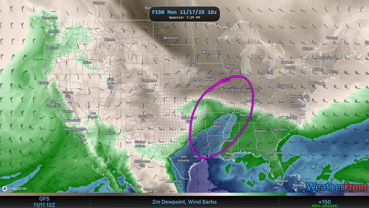 GavinWx_'s tweet image. We could also see severe weather on the 17-18th in the south. The GEM, ICON, GFS, and ECMWF all agree on the position of a cutoff low over Nebraska while MLCAPE values show 1200-1500 J/Kg and Dewpoints in the mid to high 60’s, note that the GFS and the ECMWF disagree on the…