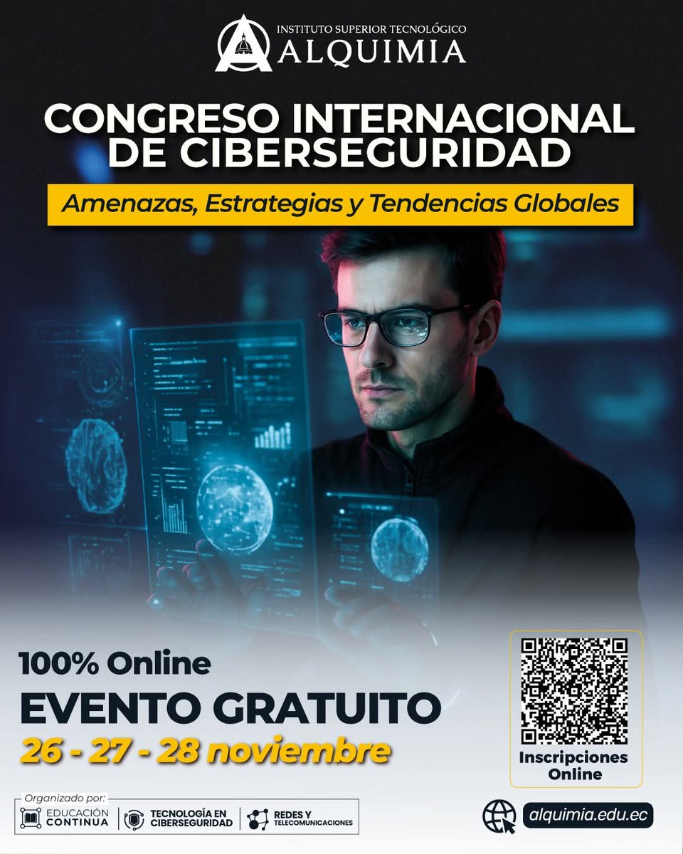 AlquimiaInstit1's tweet image. 🔐 ¡La ciberseguridad nos conecta!, te invitamos al Congreso Internacional de Ciberseguridad 2025, un espacio donde expertos y académicos comparten estrategias para fortalecer el futuro digital.

💻 26, 27 y 28 de noviembre
🌍 100% Online | 🆓 Evento gratuito

#CiscoAcademy