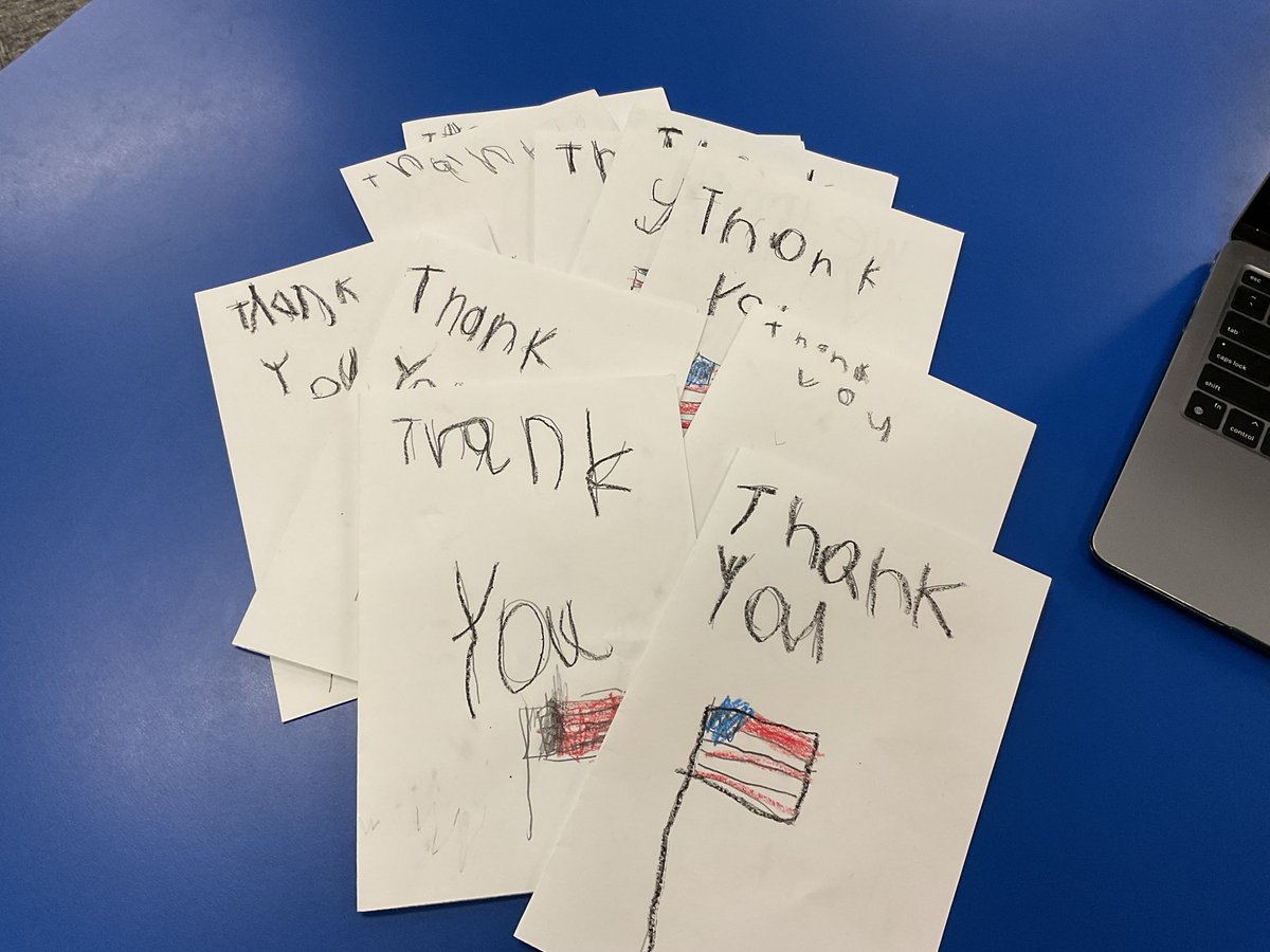 kteacher804's tweet photo. Class made thank you cards for veterans❤️ if they went to parade, I asked them to get to a veteran. One parent shared there were tears in his eyes when he got it❤️ https://t.co/LcqtQqLLaT