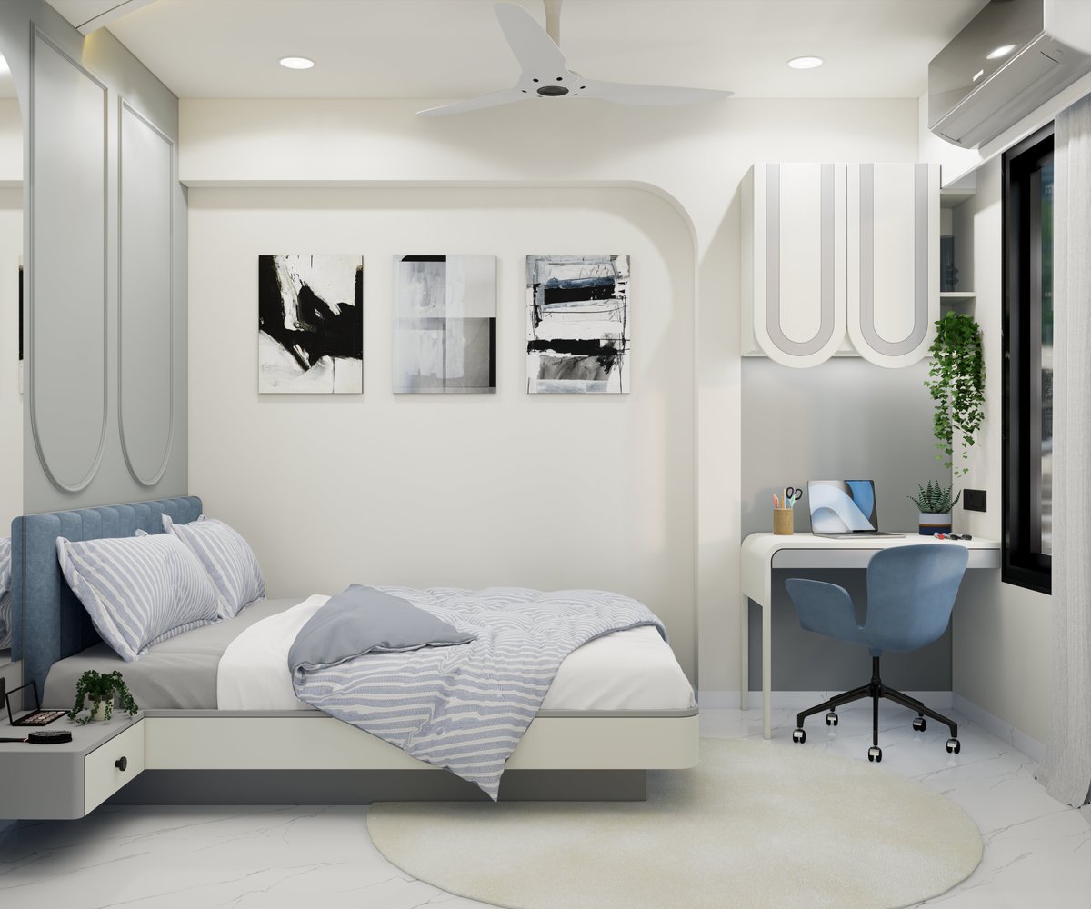 homestadesigns's tweet image. This serene bedroom features a blue and white palette, built-in wardrobes with arched details, a dedicated study area, and a tranquil prayer unit, blending comfort with modern spirituality.
#BedroomDesign #ModernBedroom #BuiltInWardrobe #PrayerUnit #StudySpace #BlueAndWhite