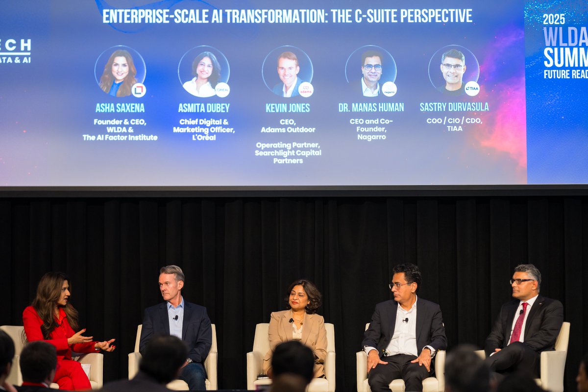 Nagarro's tweet photo. AI doesn’t scale. People do.
At the World Leaders in Data and AI forum, Nagarro's Co-Founder Manas Human joined leaders from L’Oréal, TIAA, and Adams Outdoor to discuss what it really takes to scale AI across enterprises through tech, strategy, and culture. #EnterpriseAI #FluidicIntelligence