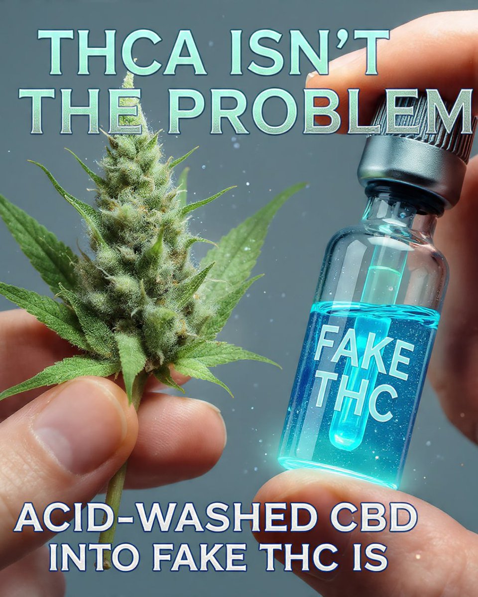 DescheduleEarth's tweet photo. The green plant gives us compounds like THCA, plain and simple. The real issue is when other ingredients are chemically altered and presented as 'fake THC'. This kind of lab-made concoction creates a murky market. It hurts small growers, puts public safety at risk, and leaves consumers unsure of what they are getting. We need honest, clear regulations that support natural growth and fair competition, not unregulated chemistry projects. #DescheduleCannabis @deeprunhemp @RopevilleRaider