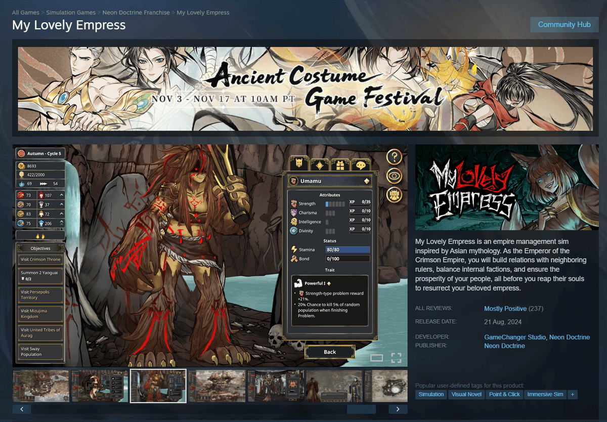 NeonDoctrine's tweet photo. Neon Doctrine is a part of Ancient Costume Game Festival by @CubeGameCN!

Dress yourself as the vigilante Liao Tianding in The Legend of Tianding, or the mighty Emperor Hong in My Lovely Empress!

Get the games now on Steam:
💥 https://t.co/JHsw5d3KOF
👑https://t.co/RaXlSTQbda https://t.co/Y2ZkBVRao3