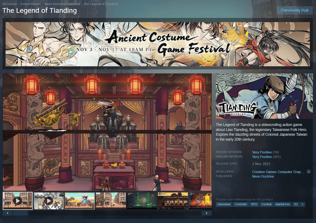 NeonDoctrine's tweet photo. Neon Doctrine is a part of Ancient Costume Game Festival by @CubeGameCN!

Dress yourself as the vigilante Liao Tianding in The Legend of Tianding, or the mighty Emperor Hong in My Lovely Empress!

Get the games now on Steam:
💥 https://t.co/JHsw5d3KOF
👑https://t.co/RaXlSTQbda https://t.co/Y2ZkBVRao3