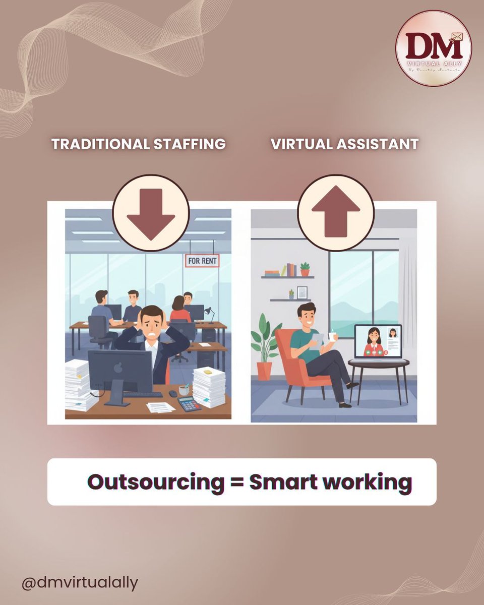 dmvirtualally's tweet image. Outsourcing = Smart working 💼 Hiring a VA doesn’t just save time — it saves money! #BusinessTips  #OutsourceSmart #HireAVA #VirtualAlly