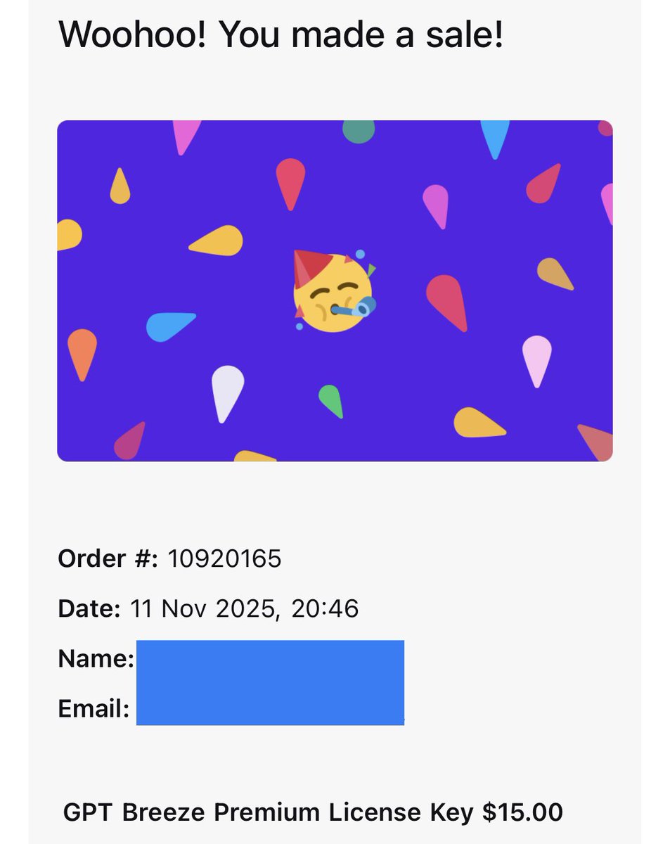 Woohoo 🥳 

One more sale on 11/11 day. 

1st since building GPT Breeze we've gotten 2 sales in a day.

A lovely day for us 🤗