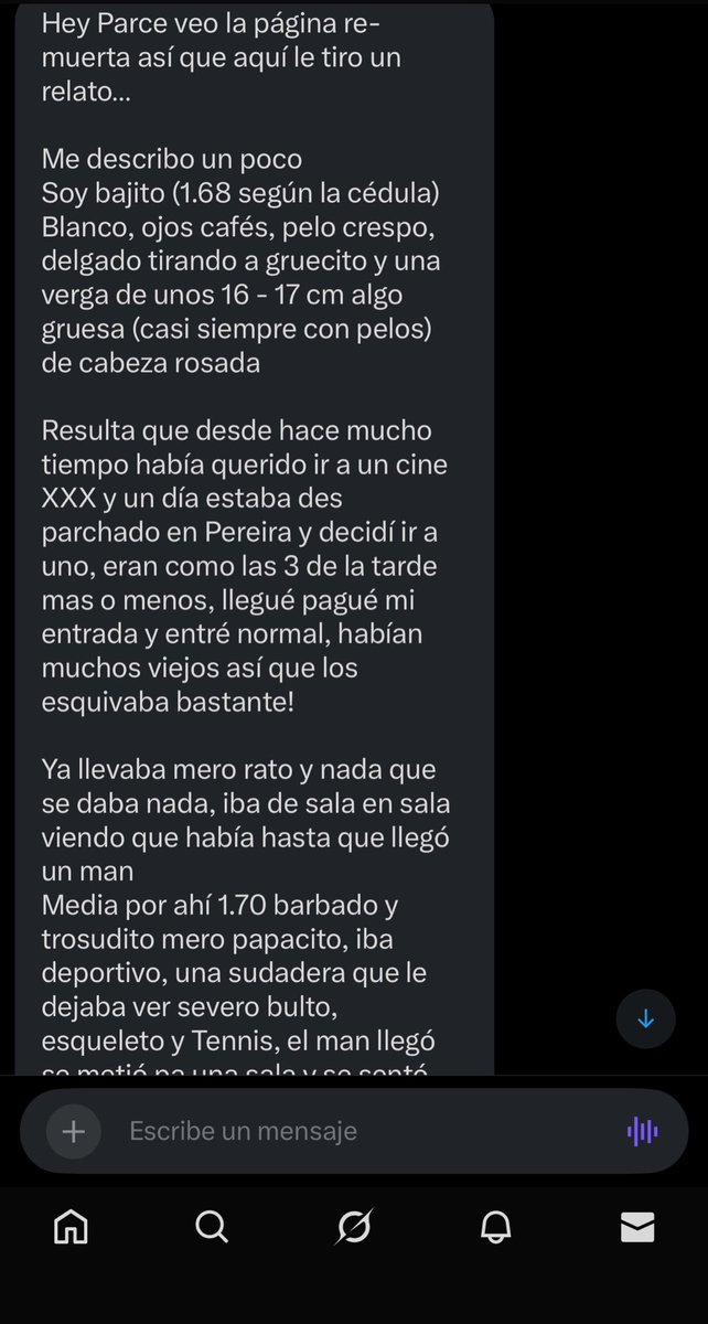 Relatos_eje's tweet photo. Tiene razón lo que dice, la página está súper muerta 

Relato #10 🥵😈

Este seguidor nos cuenta su morbosa experiencia en un cine XXX Pereira ¿has ido a alguno? 
Los leo 👀

Dején sus relatos al DM ps sin miedo ome https://t.co/GwuNnOAuU5