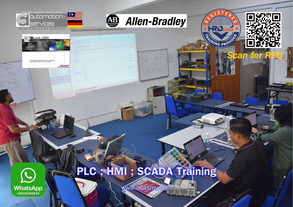 AutomationMy's tweet image. #AllenBradleyPLC + #HMITrainingMY 5-Day success! Oil &amp;amp; gas engineers trained on #RSLogix5000, #CompactLogix, #ControlLogix, wiring, #SCADATraining &amp;amp; hands-on setup. Learn real PLCs at #ASAutomationMY 👉 asasmy.com/request-quotat…
 #HRDCorpClaimable