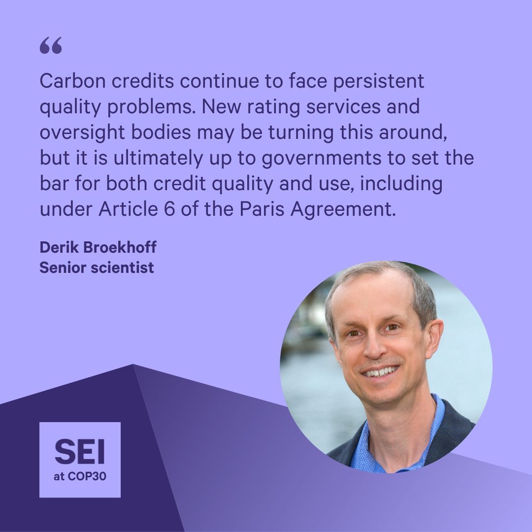 SEIresearch's tweet image. SEI&apos;s Derik Broekhoff contributed to the new &quot;10 new insights in climate science&quot; report, writing on #CarbonMarkets.

Standards and transparency in voluntary carbon markets must be boosted to ensure real #mitigation benefits, he says.

Read on ⤵️

buff.ly/M61SNOB

#COP30