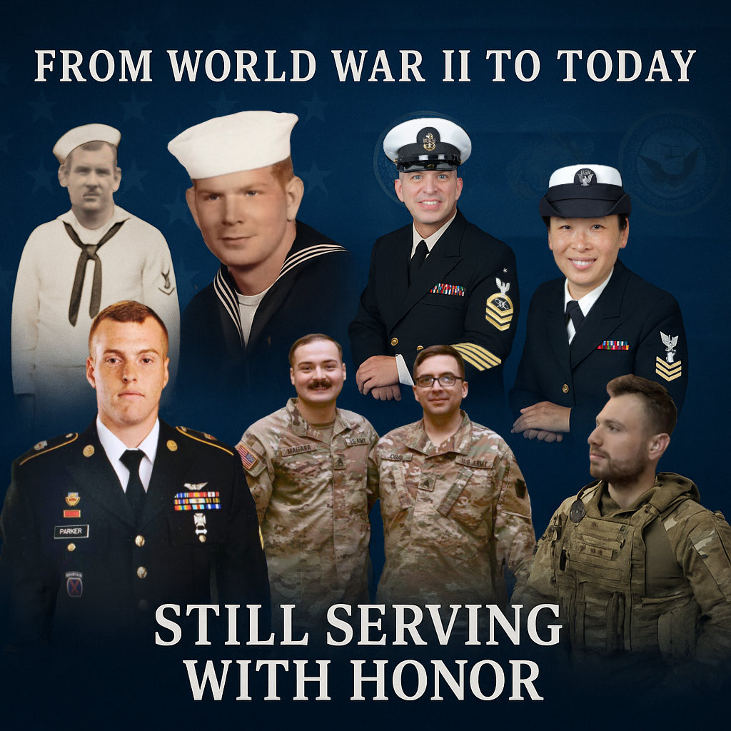 MP_ODay's tweet photo. From World War II to today, 4 generations of my family have served with honor: my grandfather, father, me, my wife, my son, and three nephews. 🇺🇸🎖️ Grateful for their sacrifices and the sacrifices of all who served on this Veterans Day. Who's the hero in your family? Thank them! #VeteransDay #FamilyService #ThankAVet