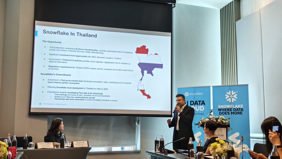 TECHMX_NET's tweet image. Snowflake เปิดตัวในประเทศไทยอย่างเป็นทางการ ขยายฐานลูกค้าและพันธมิตร มุ่งปลดล็อกศักยภาพข้อมูล เชื่อมต่อ AI และสร้างนวัตกรรมธุรกิจ ภายใต้มาตรฐาน PDPA ครบถ้วน

#Snowflake