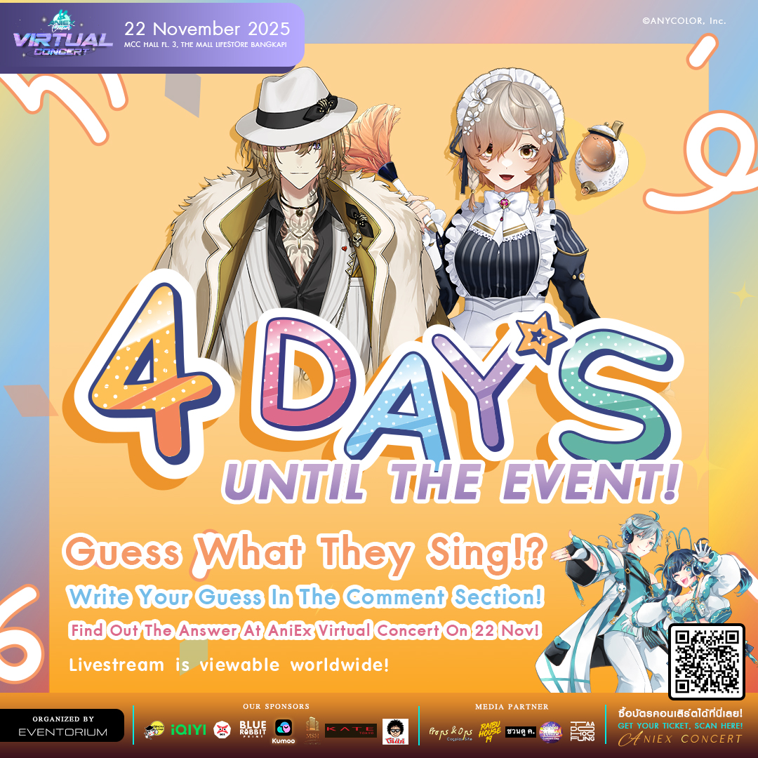 🔥 4 days to go!
Guess which song will hit the stage… it might be one you never expected! 🎶💥

The livestream can be viewed worldwide.🌏
ticketmelon.com/ax/axcvircon/

#AniEx #AniEx2025 #AniExConcert #AniExVirtualConcert #NIJISANJI_EN