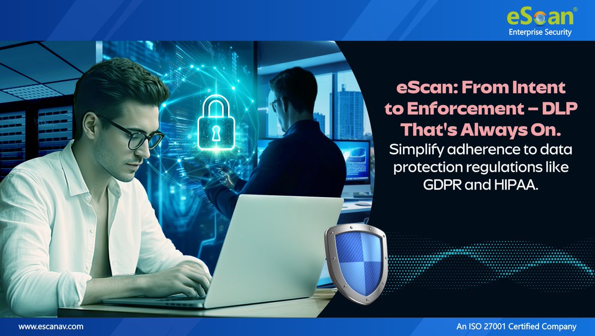 escan_tweet's tweet image. In a world where data is the new currency, protecting it isn’t optional — it’s essential. Organizations today face growing risks from insider threats, data leaks, and accidental exposure of sensitive information. 
escanav.com/en/windows-ant…
#eScan #DLP #DataSecurity #DataProtection