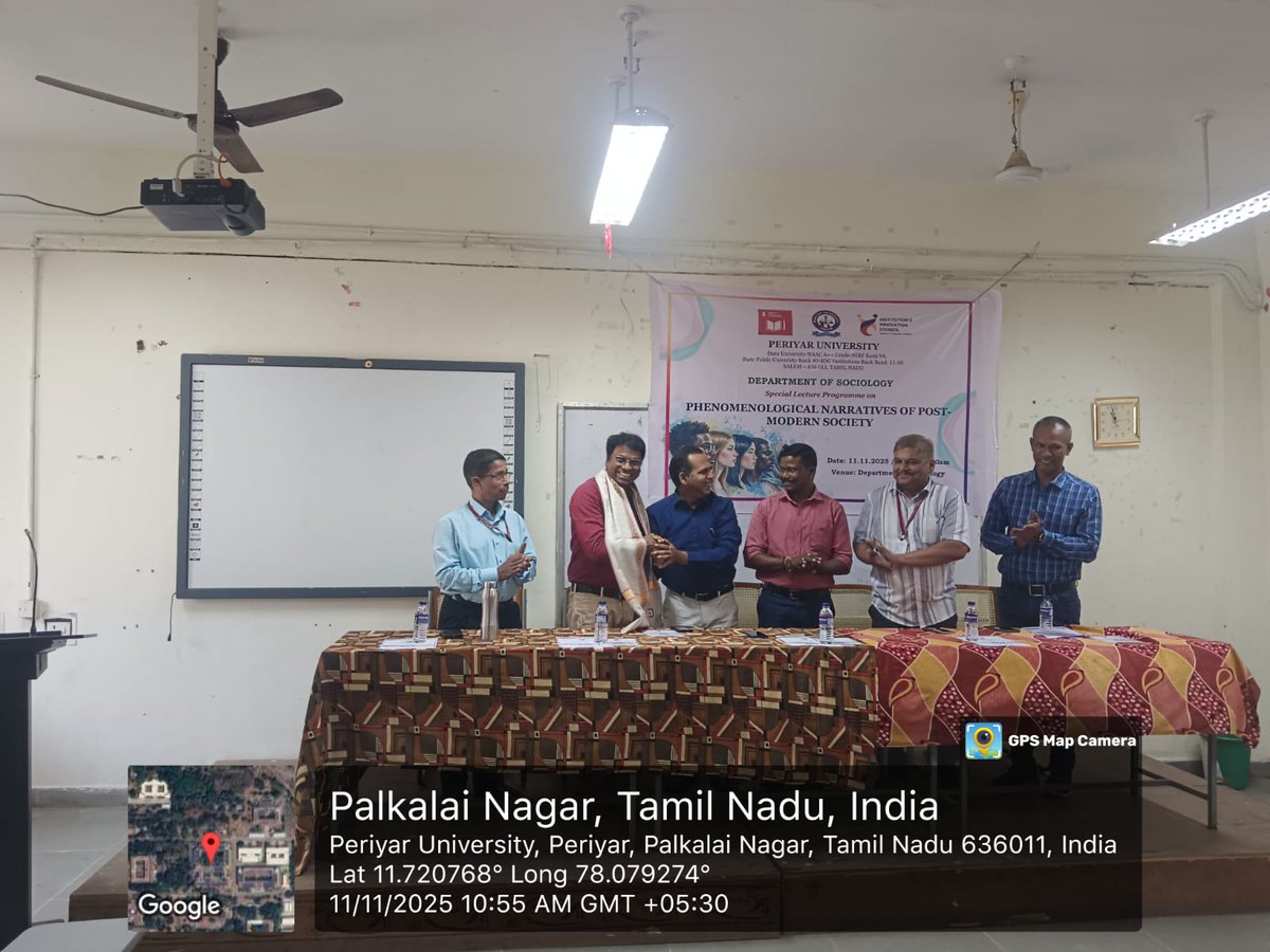 PeriyarVarsity's tweet image. 🌍 Special Lecture on Postmodern Society 📖
The Department of Sociology, Periyar University, organized a lecture on “Phenomenological Narratives of Post-Modern Society” by Dr. R. Kumaran, Gandhigram Rural Institute. 🌟
#PeriyarUniversity #Sociology #SpecialLecture