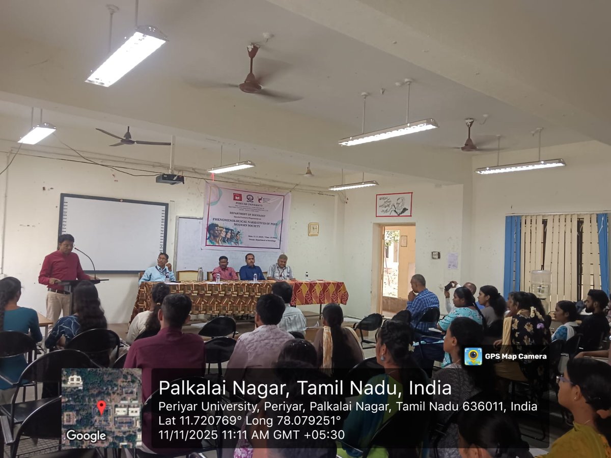 PeriyarVarsity's tweet image. 🌍 Special Lecture on Postmodern Society 📖
The Department of Sociology, Periyar University, organized a lecture on “Phenomenological Narratives of Post-Modern Society” by Dr. R. Kumaran, Gandhigram Rural Institute. 🌟
#PeriyarUniversity #Sociology #SpecialLecture