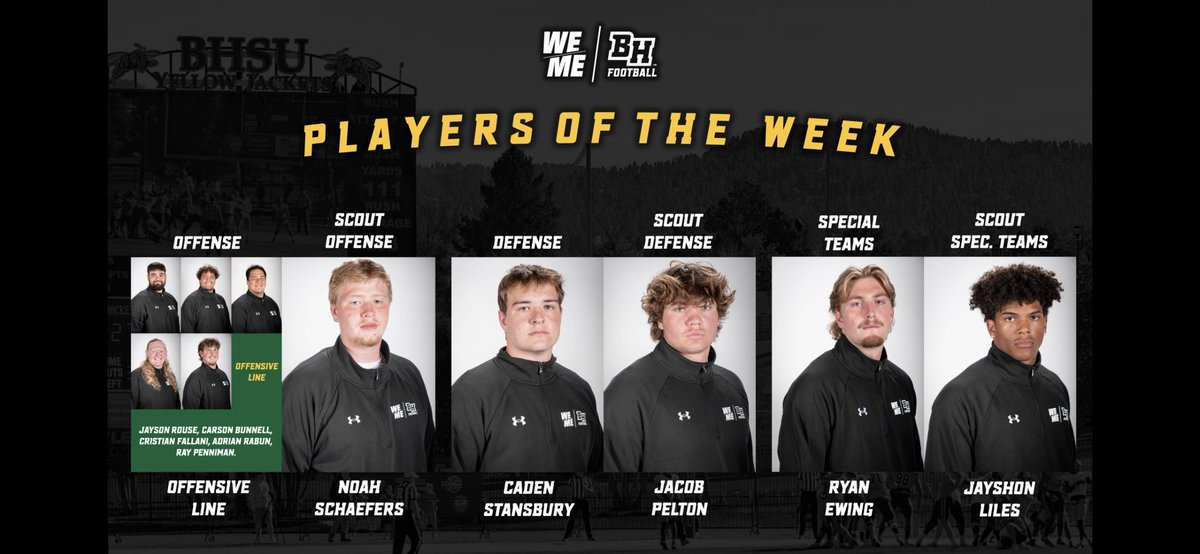 PennimanRay's tweet image. BHSU players of the week. My son, and his entire OL unit were honored as Offensive Players of the Week!! Congratulations!!
