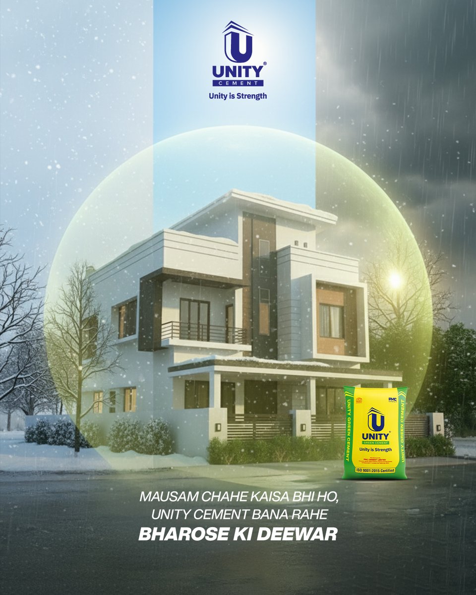 unitycement's tweet photo. Mausam badalte hain, chunautiyan badhti hain,
Par Unity Cement bana rahta hai suraksha ki diwaar.
#UnityCement #UnityIsStrength #WeatherProofCement #AllSeasonProtection #GreenCement #CementThatLasts #StrongFoundation #BuildingTrust #ConstructionStrength #IndiaBuildsWithUnity https://t.co/GOI1RqcW6P