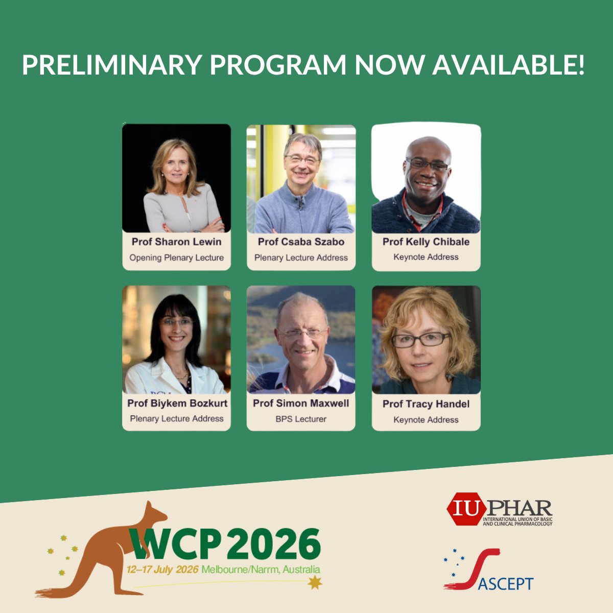 WCP2026's tweet photo. The wait is over – the #WCP2026 preliminary program is now LIVE! 🎉
Get ready to explore world-class #pharmacology research and innovation coming to #Melbourne #Australia in July 2026.
👉https://t.co/DSWByVQuJm
#ASCEPT #IUPHAR #VISITMELBOURNE https://t.co/ZYe4KljOdO
