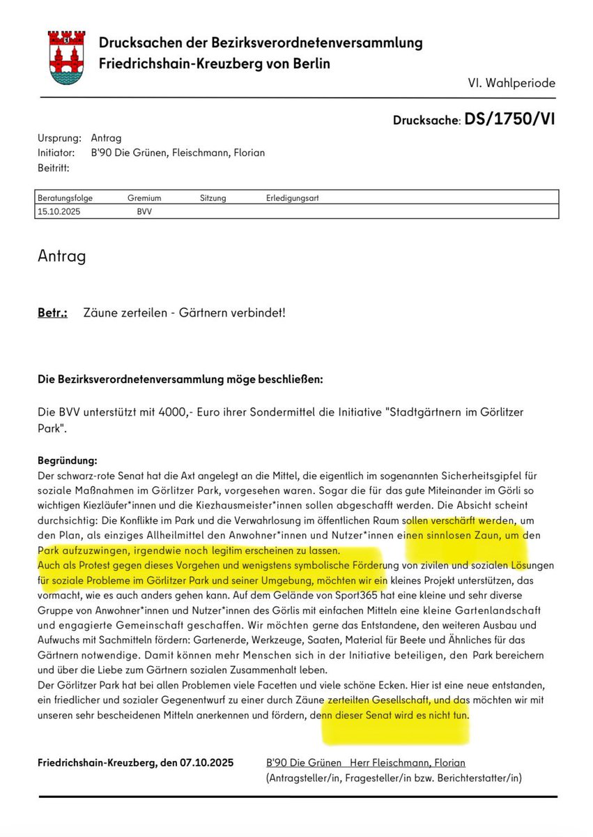 Heute im Umweltausschuss:
Ein Antrag der <a href="/GrueneXhain/">Grüne Xhain</a> – als Gartenprojekt getarnt, in Wahrheit politischer #Protest. 🌱Es geht nicht um Beete, sondern um #grüne #Ideologie.💸Sondermittel sind kein Spielgeld gegen den #Görlizaun sondern für gemeinwohlorientierte Projekte gedacht!