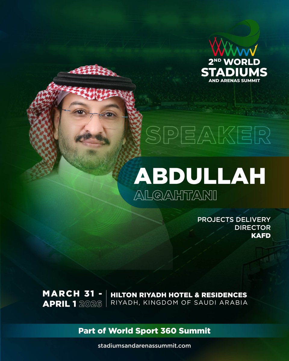 wsasummit's tweet image. Abdullah Alqahtani, Projects Delivery Director at KAFD, will be speaking at #WSAS2026 on executing stadium projects with excellence and precision. 

#ProjectDelivery #StadiumConstruction