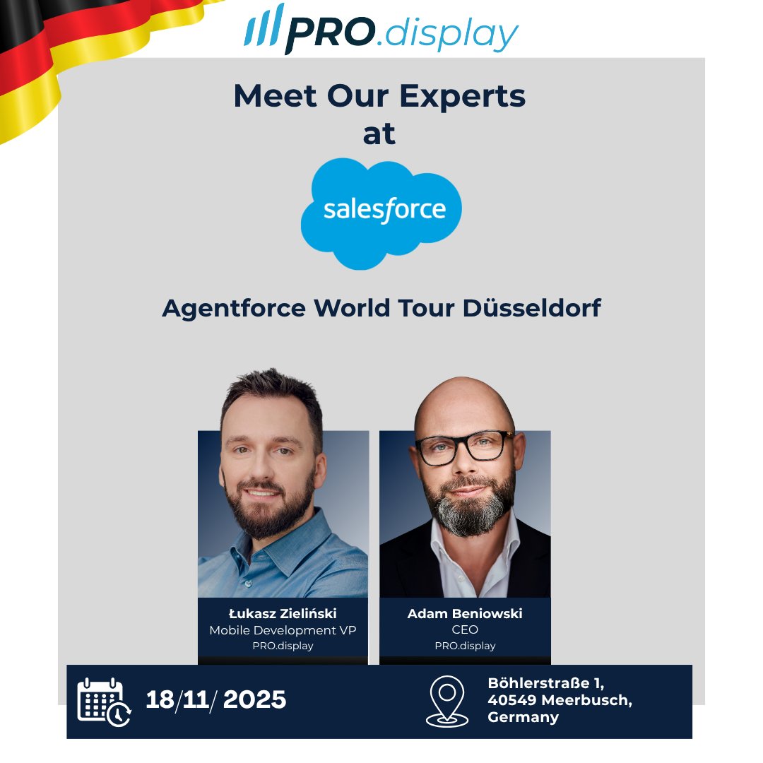 ProbsPL's tweet image. See PRO.display live at Salesforce Agentforce World Tour Düsseldorf! 🇩🇪
Join us at our booth, where we’ll showcase PRO.display - a smart, AI-powered tool that supports sales and planogram execution directly in retail stores.
#PROdisplay #PROBusinessSolutions #ppeak