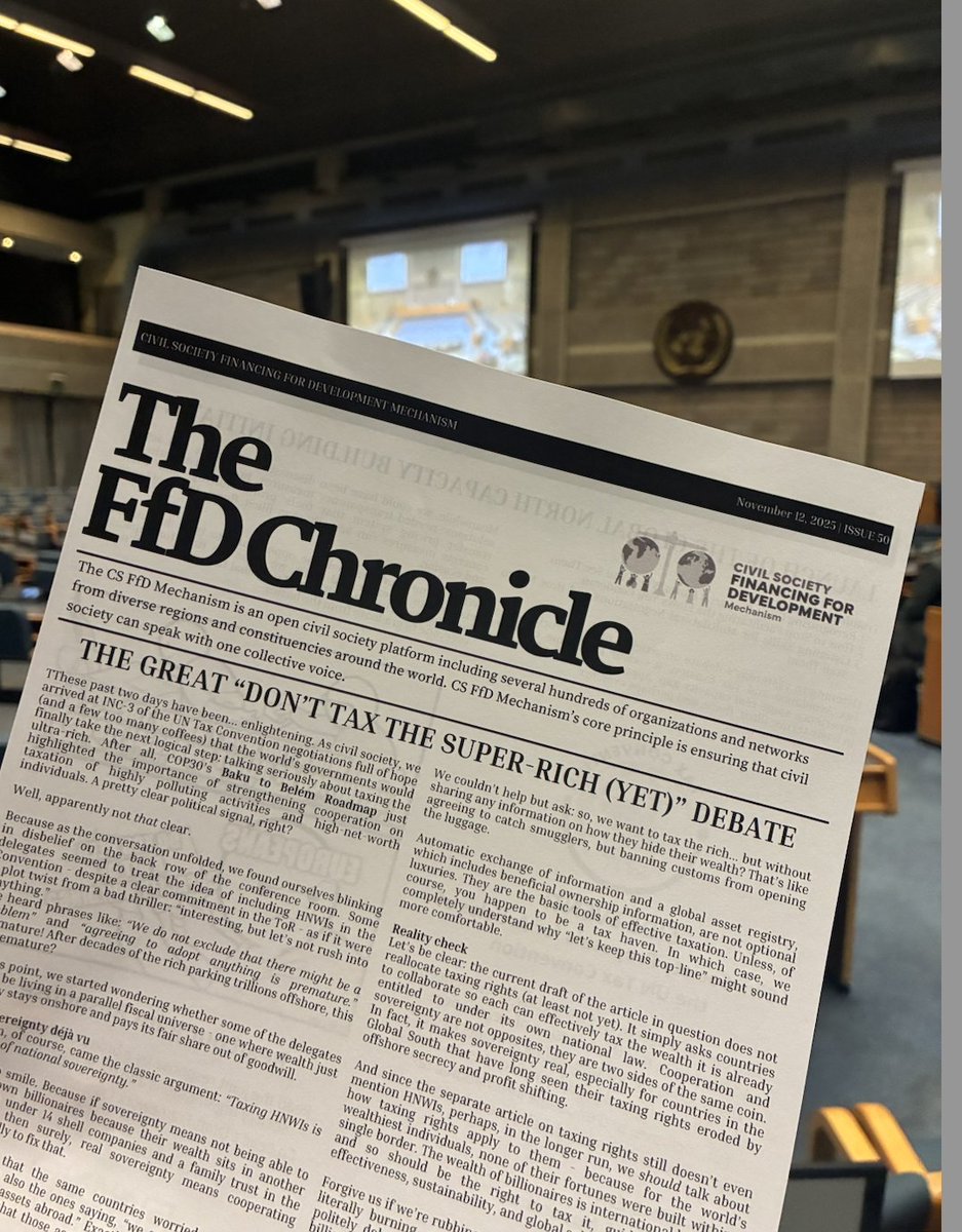 GA4TJ's tweet image. 🇺🇳 Day 3 #UNTaxConvention Negotiations 3rd Session

🗞️ Read today&apos;s FfD Chronicle here in English, Spanish, and French: bit.ly/49aMC6v
