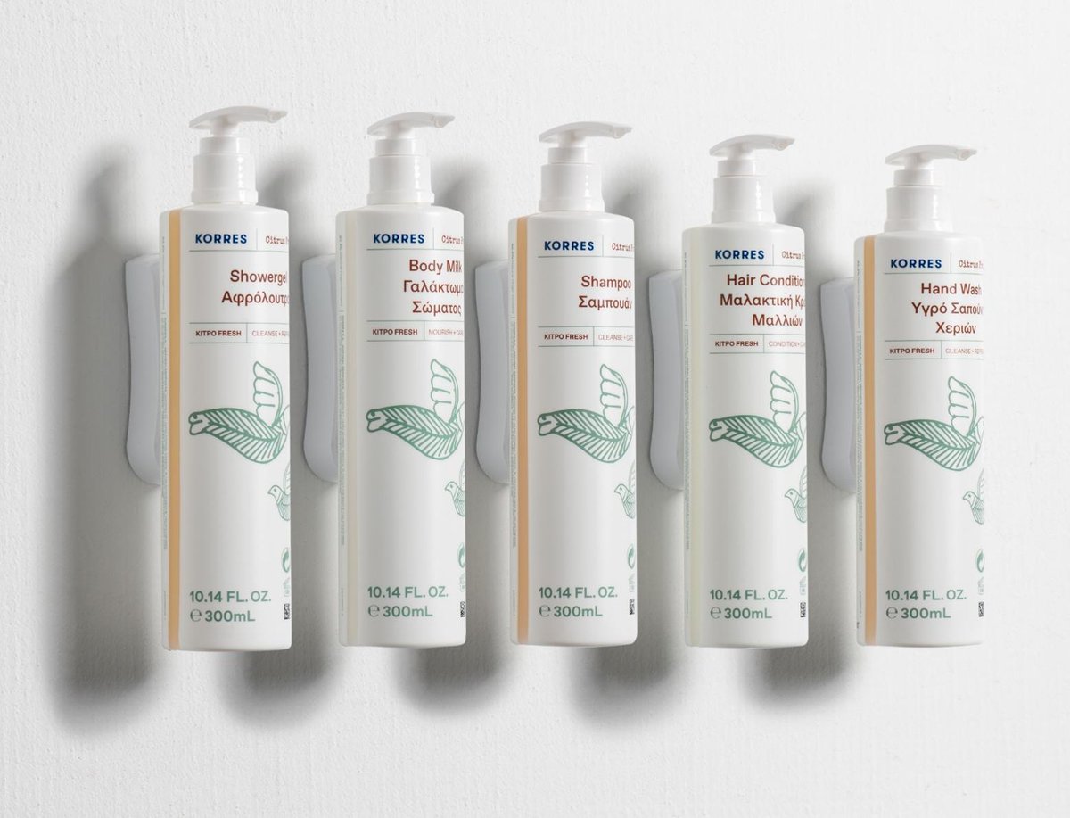 guestspply_asia's tweet image. Earthy tones. A calm, considered room. 300 ml dispensers on the wall with Citrus Fresh body wash, lotion, shampoo, conditioner, and hand soap. An elegant mini bracket makes installation easy. Effortless, elevated.
#KORRES #GreekBeauty #HotelCollection #GilchristandSoames