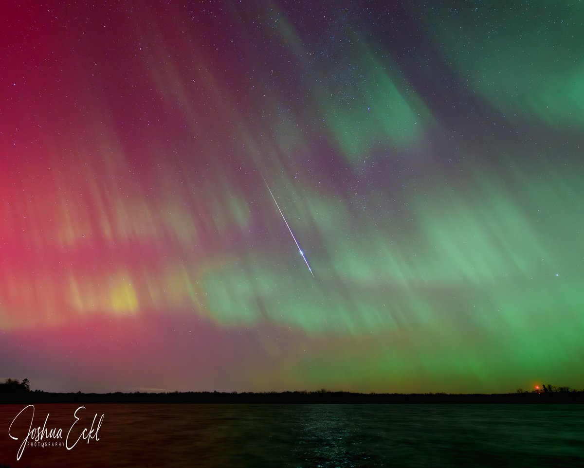 Shooting star among the northern lights 11/11/2025 near Emily, MN. #northernlights #Auroraborealis #shootingstar