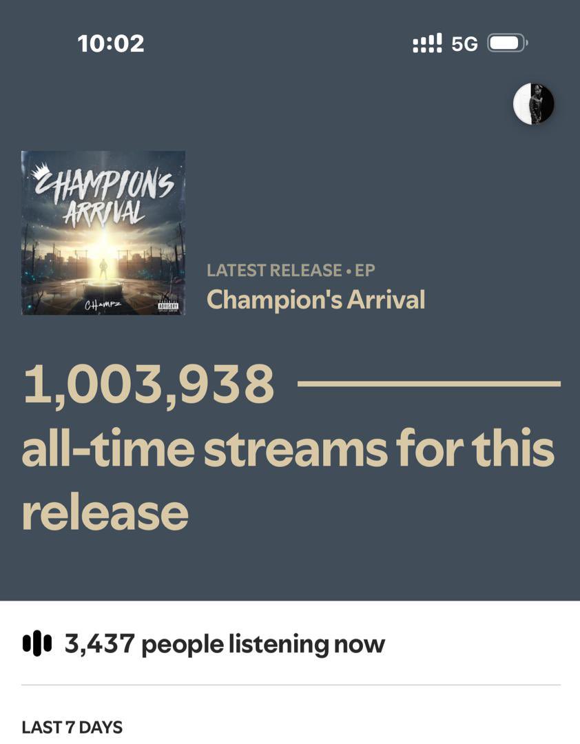 otf_mood's tweet photo. 1 MILLION STREAMS in less than 24 hours + 10,000 followers strong 💥
Y’all ain’t ready !!!
The Champion’s Arrival era just began 🏆
#ChampzSeason #ChampionsArrival #1MillionStreams #10KStrong https://t.co/89GmzhbOMu