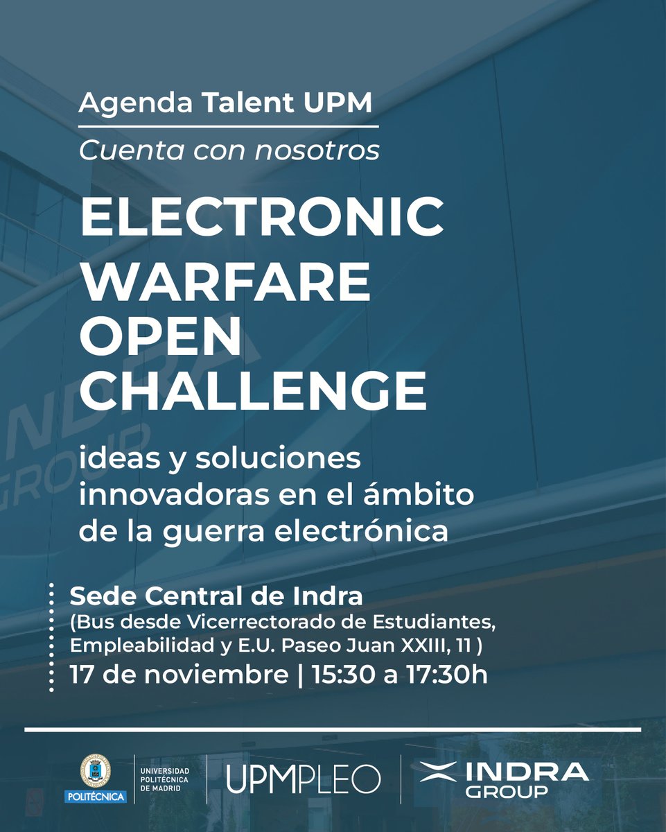 NDRA nos abre las puertas de su sede Si eres estudiante UPM puedes asistir 

lnkd.in/d9rBVNZP

INDRA ha querido aportar a Agenda TalentUPM 

Aprovecha la oportunidad y conoce esta empresa y sus líneas de negocio.

#upmpleo
#somosupm
#empleabilidad
#talentupm
#indra
