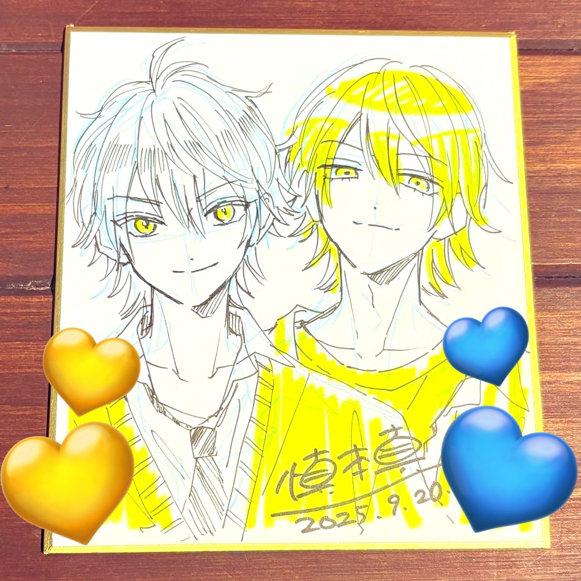 shindy_polaris's tweet image. 💚描き下ろし色紙を公開💜

慎本真fes!2025 トークショウ in パームス秋葉原店にて制作された色紙を大公開✨
 
慎本真先生のドローイングや制作秘話などイベントの思い出がカムバック🥰
第5弾は「レンレン×チカくん」💙💛