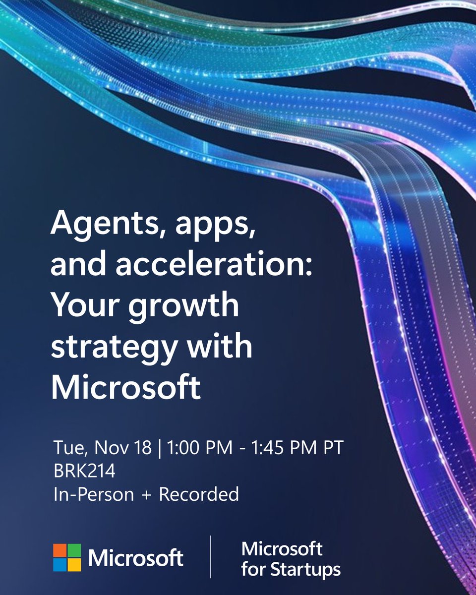 msft4startups's tweet image. AI is rewriting the startup playbook 🚀

Join @CyrilBelikoff and @RobFergusonIII at #MicrosoftIgnite to discover how to build smarter, scale faster, and stay ahead in the AI era →msft.it/6010t3lKK

#MicrosoftForStartups #AI #Growth