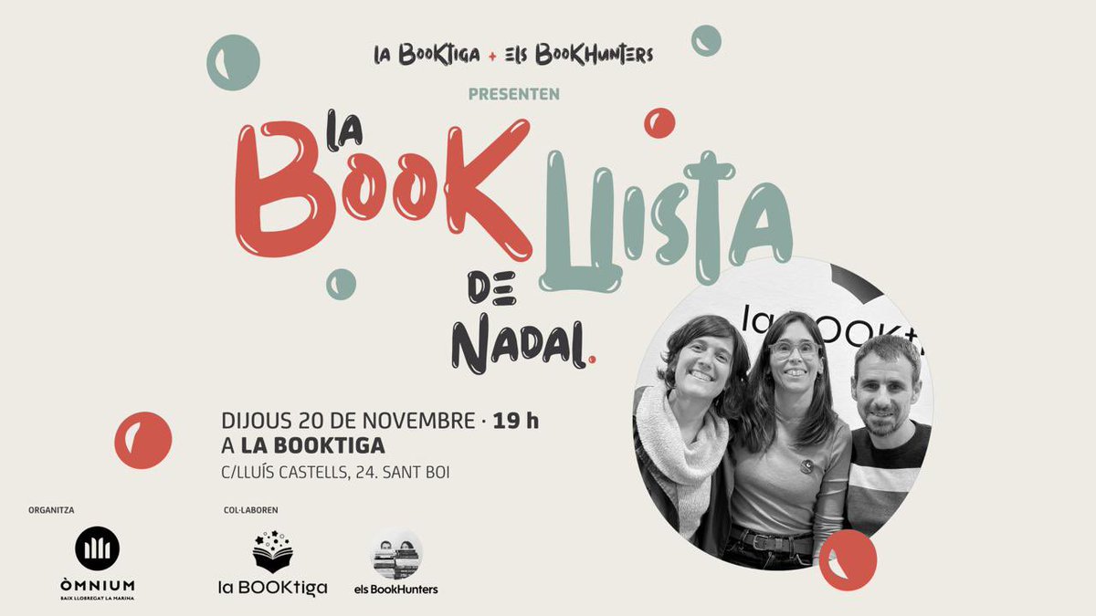 La BookLlista de Nadal!
La Laia Bonjoch i el Sergi Purcet de <a href="/elsbookhunters/">Els Book Hunters</a> i la Cristina Puigbert de La BOOKtiga 📚 et presenten llibres ideals per regalar aquestes festes 🎁

📅 Dijous 20 novembre
🕖 19 h
📍 La BOOKtiga, Sant Boi

#LaBookLlistaDeNadal