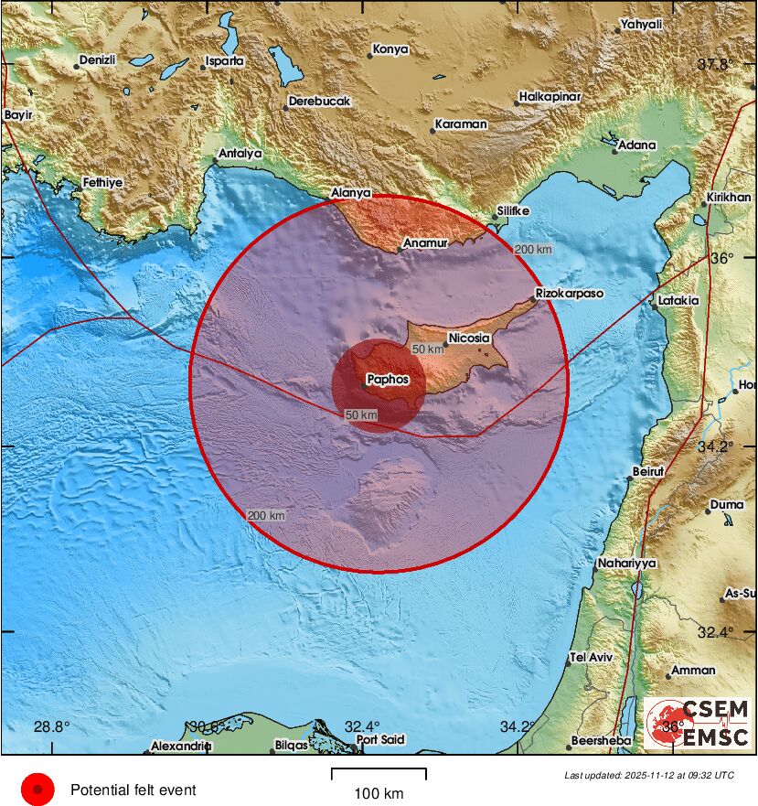 #Earthquake (#σεισμός) possibly felt 24 sec ago in #Cyprus. Felt it? Tell us via:
📱m.emsc.eu/#app
🌐m.emsc.eu
🖥emsc-csem.org
⚠ Automatic crowdsourced detection, not seismically verified yet. More info soon!