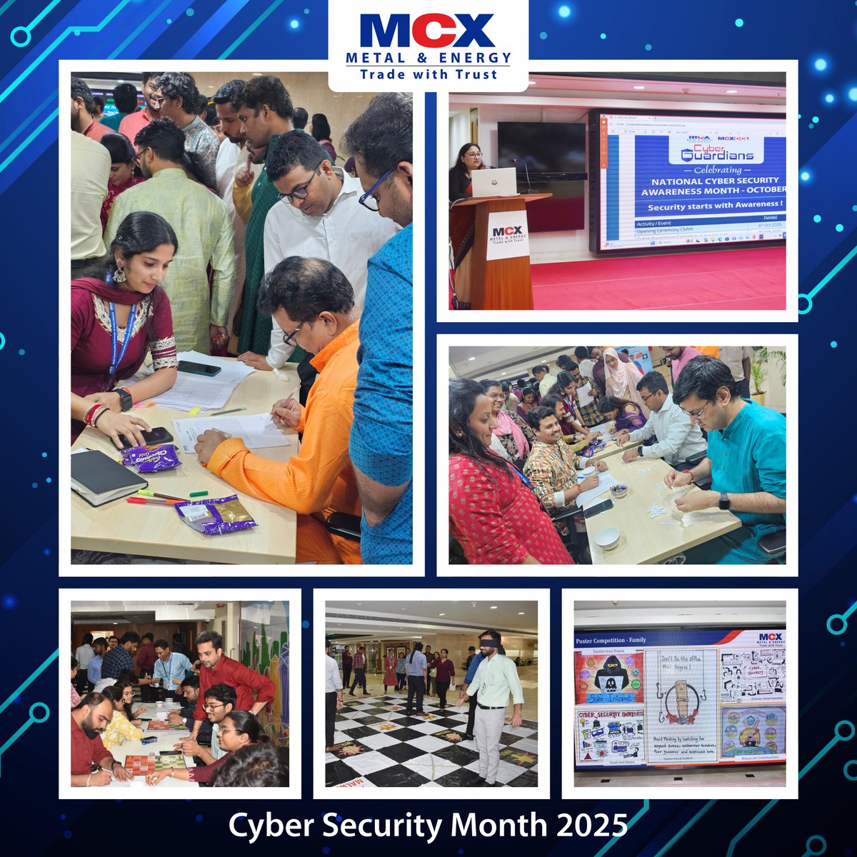 MCXIndialtd's tweet image. This Cyber Security Month, our teams came together to learn, share, and build a stronger cyber-safe culture.
Here’s a glimpse of our October initiatives!

Be Cyber Smart, Play Your Part.

#CyberSmart #CyberSecurityMonth #StaySecureOnline #MCX #TradeWithTrust